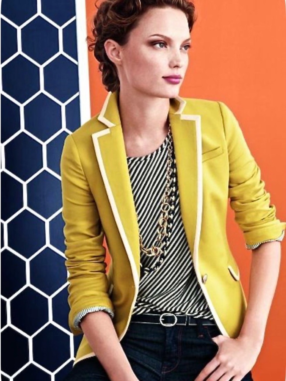 Banana Republic Yellow Blazer with White Trim